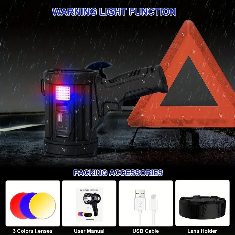 Bluejw Rechargeable LED Handheld Flashlight, Long Distance Searchlight, Solar Panel & USB Power, Outdoor Spotlight - Image 5